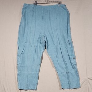 Nannette Keller Linen Light Blue Cropped Elastic Waist Pants Women‎ 3X USA VTG